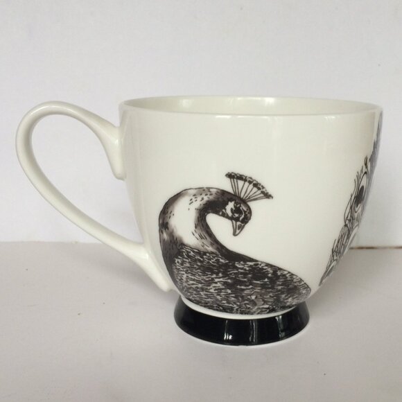 Portobello by Inspire Peacock Footed Coffee Mug Black White Bone China - Picture 1 of 8